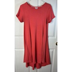 LuLaRoe Carly Dress Women's XXS Coral High-Low Hem Ribbed Jersey Easy Care Comfy